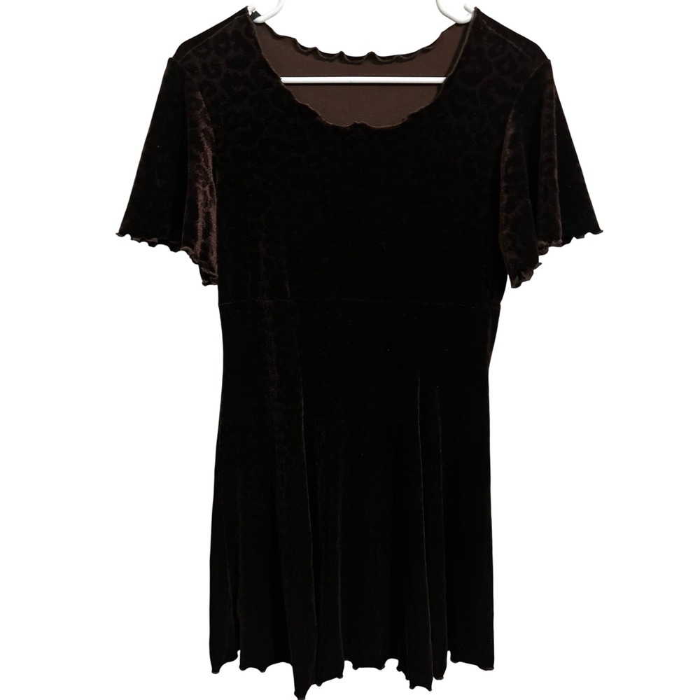 CDC Petites Caren Desiree Company Soft Brown Velour Animal Print Dress Size 8